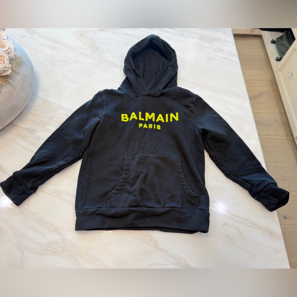 Balmain Black Hoodie with Yellow Logo